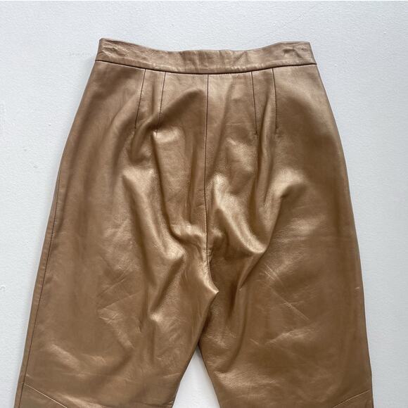 Vintage 80's Gold High Rise Leather Pants / Sz 10 28" / Margaret Godfrey / Luxe - Picture 5 of 12